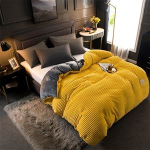 Cobertor de inverno grossa tampa de edredão coral a veludo colcha capas de cama de flanela amarelo colcha sólida lã de lã de lã de casal quilt edredom t200901