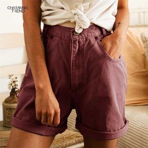 Summer Shorts Women Casual Loose Short Pants High midje pojkvän hög midja kort vintage casual shorts solid streetwear 210702