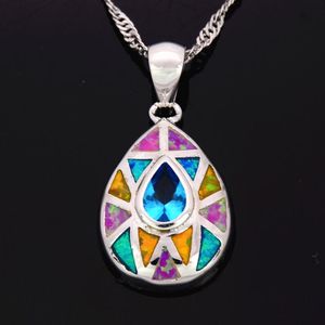 Anhänger Halsketten Großhandel Einzelhandel Modeschmuck Feiner BlauRosa Feueropal Stein Sterling Splitter Anhänger Für Frauen PAT002Pendant