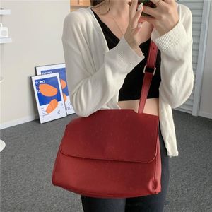 Wholesale burgundy evening bags resale online - Evening Bags Niche Matte Frosted Soft Leather Flap Crossbody Bag Lazy Casual Burgundy One shoulder Large capacity