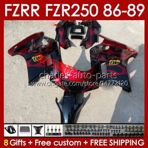 Kit carene per YAMAHA FZR250R FZR250 FZR 250 R RR 86 87 88 89 fiamme rosse FZR-250 Corpo 142No.75 FZR250RR 86-89 FZRR FZR 250R 250RR FZR-250R 1986 1987 1988 1989 Carrozzeria