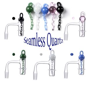 100% Quartz Banger With Unique Glass Marble Chains Cap Smoking Accessories Terp Slurper Full Weld Beveled Edge Seamless Bangers