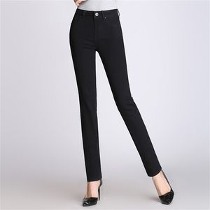 Calça nova calça de alta qualidade jeans preto mulheres altas calças de cintura jeans magra calças femininas femininas casual lj201029