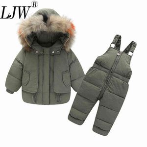 2-6 year old children's down jacket suit winter boys and girls thickened jumpsuit big fur collar thickened hooded jacket J220718