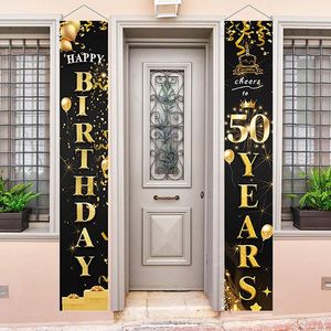 Party Decoration Black Gold Birthday Banner Happy 30th 40th 50th 60th 70th 80 Decor Adult Year Supplies Anniversary