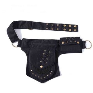 Vintage Unisex Fanny Pack Çoklu Poklar Bel Çanta Tuval Kalça Serseri Kadın Göğüs Bohem Bacak Telefon 220531