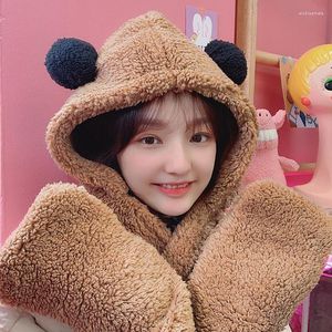 Beanie/Skull Caps Winter Women Beanies Fashion Warm Cute Panda Ear Hat Casual Plush Scarf Set Earflap Earmuff Cold-Proof Capsbeanie/Skull El