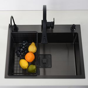 Black single kitchen sink vegetable washing basin kitchen black stainless steel pia black sink