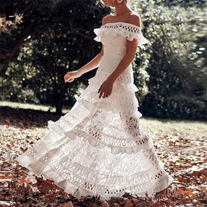 Everkaki White Maxi Sukienki kobiety ślubne marszki Eleganckie damki boho nocna sukienka Kobieta wiosna nowa t200604