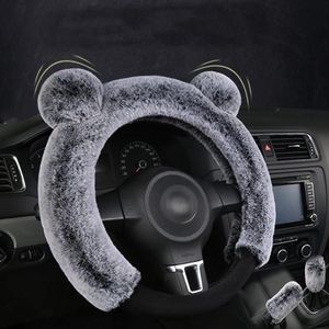 Steering Wheel Covers Winter Plush Car Cover Handbrake Gear Knob For Woman Girl Cute Universal Auto StylingSteering CoversSteering