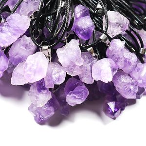 Trendy Natural Amethysts Energy Healing Stone Pendant Necklace Rope Necklace Women Jewelry Factory Wholesale
