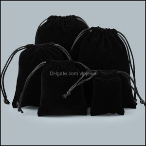 Jewelry Pouches Bags Packaging Display 7X9Cm 10X12Cm Gift Bag Black Veet Bead Bracelet Necklace Earring P Dhwaa