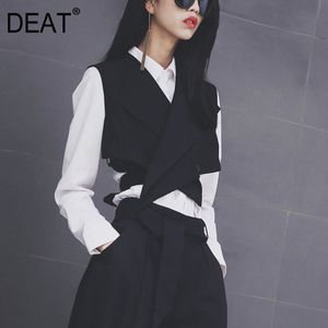 DEAT 유럽 패션 여성 솔리드 블랙 조끼 새시 소매없는 버튼 여성 양복 조끼 무료 크기 조끼 WD81201 201031