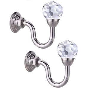 Ganchos trilhos de 2pcs grandes em forma de cortina em forma de cortina janela pendurada penduramento de retenção de retenção de metal hangerhooks montados na parede de bola de cristal