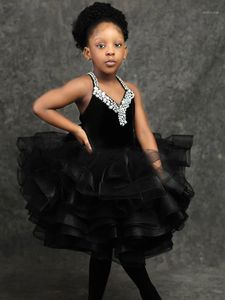 Girl's Dresses Sexy Spaghetti Black Girls Pageant With Crystals Tiers Little Kid Formal Wear Vintage Communion Gowns