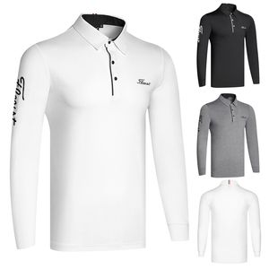 Camisa masculina de golfe primavera outono inverno roupas esportivas manga longa camiseta polo elástica para homens 220712