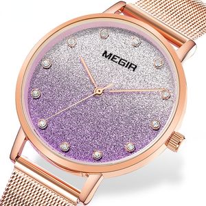 Megir Brand Watch Watch Luxurisso Gradiente Ultra-sottile Luce Altanto in acciaio inox cinturino in acciaio inox cinghia orologio orologio da donna