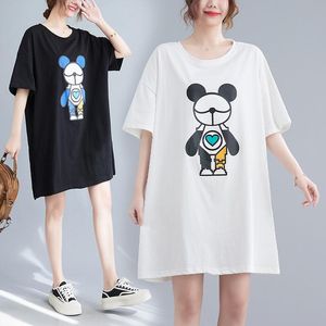 女性用Tシャツ160kg大サイズの女性バスト164サマールーズラウンドカラーショートリーブプリントロングブラックホワイト6xl 7xl 8xl 9xl 10xlwom