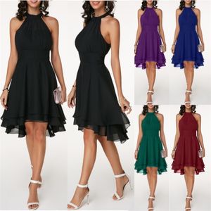 Abito da donna Elegante abito longuette a strati senza maniche con scollo all'americana Abito estivo in chiffon a tinta unita con vita alta SlimFit Abiti da festa 220527