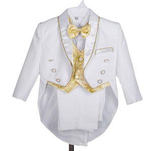 Odzież Ustawia Little Boys Black Bow Tie Christening Garnitur Kids White Baptism Tuxedo Costume Baby Boy Gentlemen Ubrania Urodziny Zestaw 1-4y