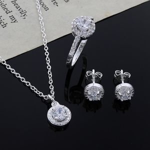 Naszyjniki wiszące srebrne kolce uszy naszyjnik otwartego pierścienia kolczyki solidne szlachetne pierścienie modowe eleganckie kryształowe biżuterię prezent dla kobiet dziewczyny