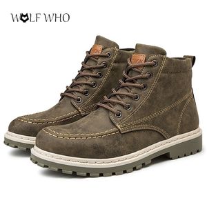 PU Leather Causal Shoes Winter Plush Retro Male Work Safety High Top Ankle Boots Men Zapatos De Hombre Y200915