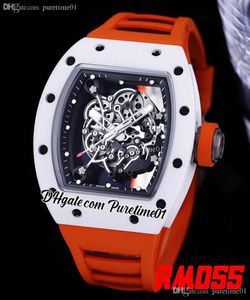 2022 Bubba Watson Miyota orologio automatico da uomo cassa in ceramica bianca quadrante scheletrato cinturino in caucciù arancione 6 stili Super Edition Puretime01 055F6