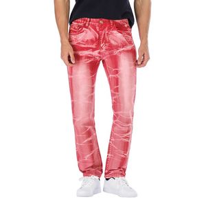 Red Tie Dye Men's Jeans Spring Autumn Grinding White Slim Fit Pants Fashion Casual Male Denim Cotton Trousers Pantalones