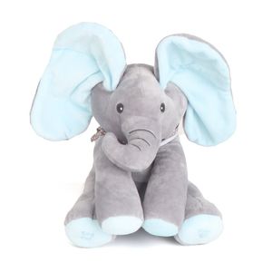 ukryj i szukaj kota kojąca lalka słonia pies pluszowa zabawka 30 cm Peekaboo Elephant Toy uszy ruch muzyka niemowlęca zwierzę słodkie zabawki lj201126