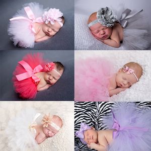 Yeni doğan tutu etek kızlar tül tutu elbise tasarımcısı Toddler balo elbisesi kafa bandı 2pcs setler gazlı fotoğrafçılık giyim stüdyosu bebek fotoğraf kostümü 16 renk b64