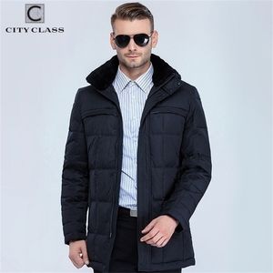 Şehir sınıfı iş adamları moda ceketleri katlar uzun gündelik biyodown çıkarılabilir kürk yaka erkekler kış kalın ceket parkas 13291 201127