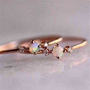 Rose Fashion Gold Plated White Fire Opal Crystal Women Slim Wedding Ring Delicate Jewelry US Size 6-10196l