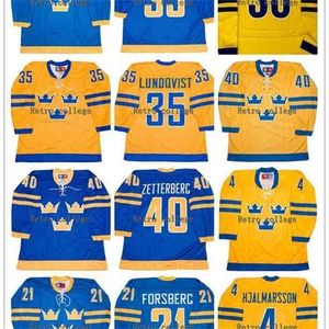 CeUf 35 HENRIK LUNDQVIST TEAM Suécia 40 Henrik Zetterberg 4 hjalmrsson 6 Anton Stralman 21 Filip Forsberg camisa de hóquei Personalizada qualquer nome e