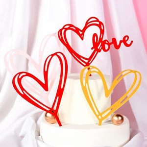 Hochzeit Acryl Kuchen Topper Liebe Herz Gold Cupcake für Happy Valentinstag Jahrestag Party Dekorationen Y200618