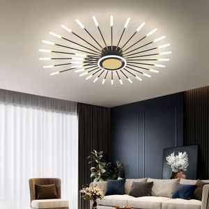 Modern Led Ceiling Chandelier Light Lamp Spiral Firework Shape Nordic Living Room Dimming Bedroom Home Decoration Black+Gold Lighting Fixtures Le-337