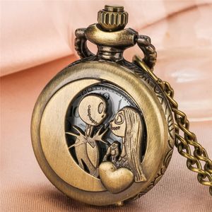 Antique Mini Watches Nightmare Theme Men Women Hollow Quartz Analog Pocket Watch with Necklace Sweater Chain Gift