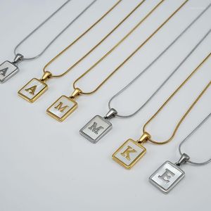 Chains Elegant Square Shell Initial Necklaces For Women Gold Tone Stainless Steel Pendant Letter Name Charm Fashin Lady Party GiftChains Hea
