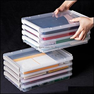 Storage Boxes Bins Home Organization Housekee Garden Plastic Transparent Stackable A4 Paper Certificate Box File Certificates Dustproof Wi