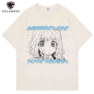 aolamegsメンズTシャツヒットカラーレターかわいい画像プリントoネックティーティーティーティーサイズの若々しい活力カレッジスタイルメンズ服y220630