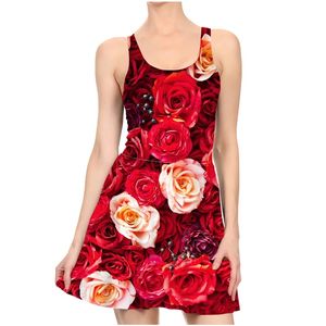 Est Red Rose Flower Fashion 3D Print Dress Ladies Summer Party Girls Dress Casual Sexiga strandklänningar 220617