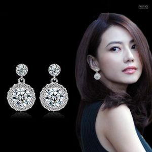 Stud Fashion 925 Sterling Silver Earrings For Women Wedding Party Shiny Full Inlay Zircon Round Earring Fine Jewelry GiftStud Dale22