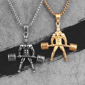 Pendant Necklaces Weightlifting Fitness Bodybuilding Men Pendants Chain For Boy Male Stainless Steel Jewelry Creativity Gift WholesalePendan