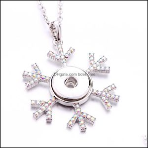 Pendant Necklaces Pendants Jewelry Fashion Snowflake Crystal Snap Button Necklace 18Mm Ginger Snaps Buttons Charms Necklac Dhw2E