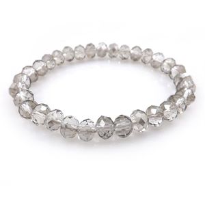 Graue Kristallperlen großhandel-Transparent grau mm facettiertes Kristall Perlenarmband für Frauen Einfacher Stil dehnbarer Armbänder Whole298l