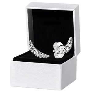 Köpüklü Hilal Moon Stud Küpeler Pandora için Orijinal Kutu 925 STERLING Gümüş CZ Kristal Kadın Parti Takı Küpe Seti