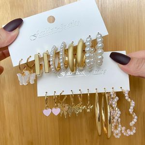 Dangle & Chandelier Vintage Gold Geometric Pearl Drop Earring Set For Women Bohemian Acrylic Butterfly Metal Alloy Earrings Trend Jewelry Gi