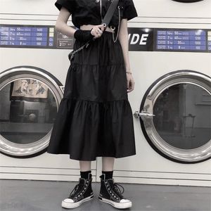 Houzhou gótico saia longa preta goth alto cintura retalhada midi saia verão estilo japonês harajuku punk streetwear 220322