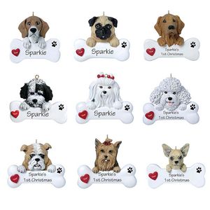 2022 DIY handskrivna hälsningar julgran dekoration harts hänge hundserie julrum dekor xmas gåva