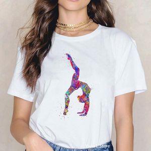 Women's T-Shirt 2022 Watercolor Rhythmic Gymnastics Printed Casual Round Neck Ladies Street Short-sleeved Tops Summer