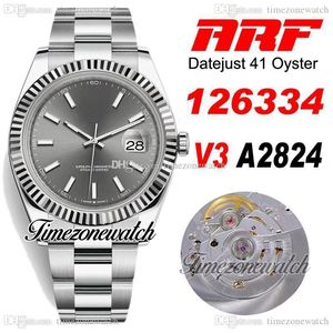 ARF V3 41 126334 ETA A2824 Automatisk mens klocka Fyrd Bezel Gray Stick Dial 904L OytreSteel Armband med garantikort Super Edition TimeZoneWatch R06